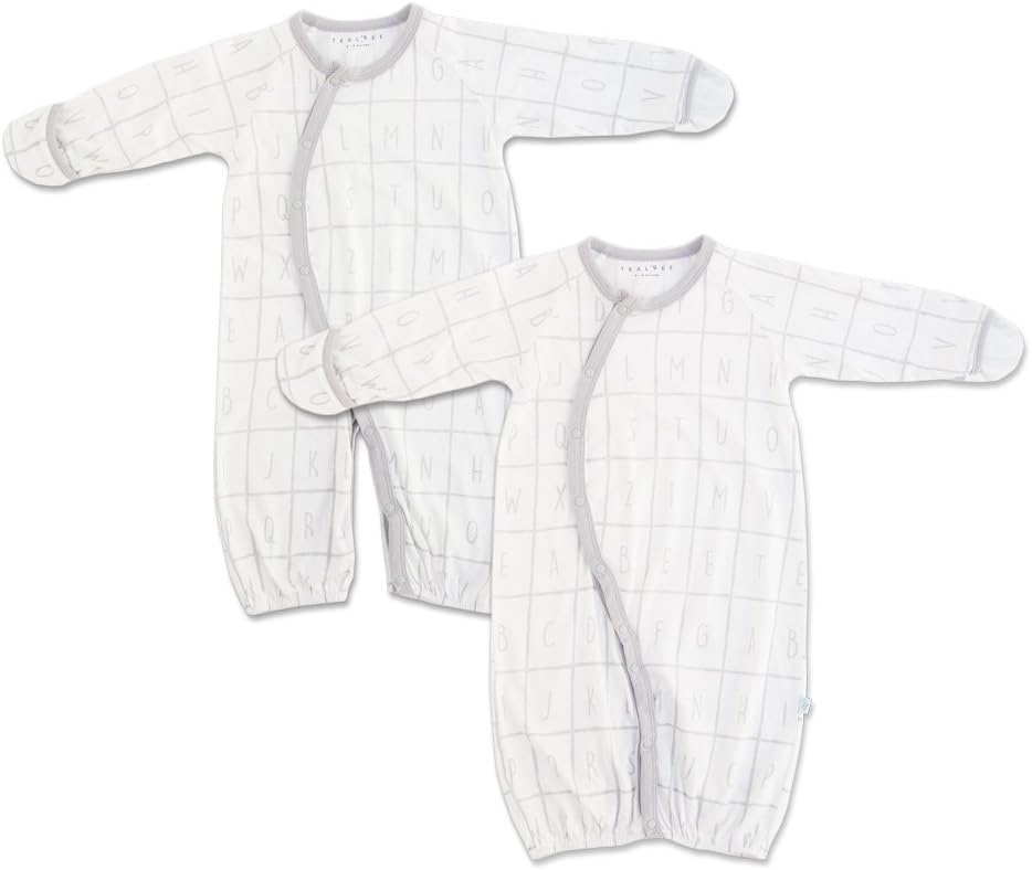 TEALBEE: Unisex Sleepgown for Baby Girl & Boy - Bamboo & Cotton Convertible Nightgown with Foldable Hand Covers & Snaps - Newborn & Infant Sleepwear/Pajama (0-6 Months, Converter