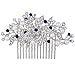 EVER FAITH Wedding Hair Comb Blue Crystal Simulated Pearl Flower Leaf Vine Bridal Hair Accessories for Bride