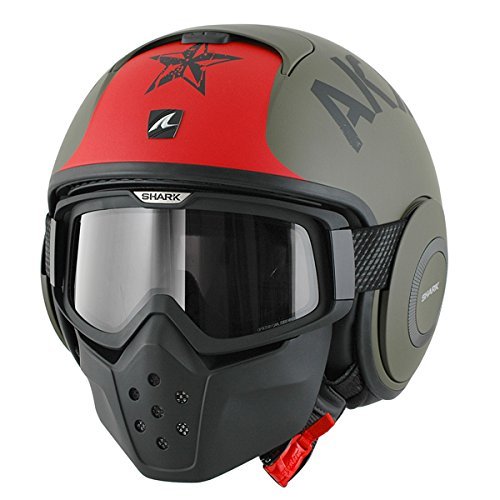 Shark RAW Soyouz Helmet (Matte Green/Red, Large)