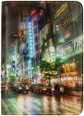 City Night City Tokyo Leather Passport Holder Cover Case Travel One Pocket