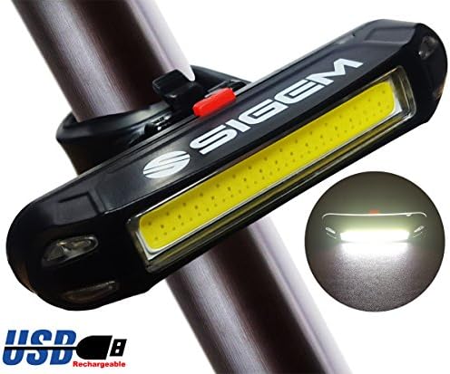 SIGEM Ultra Bright BIKE TAIL LIGHT, HEADLIGHT, USB Rechargeable, Bicycle Flashing Rear taillight, LED Safety Warning Strobe Head Light, also for Helmet and backpack 120 Lumens (White Light)