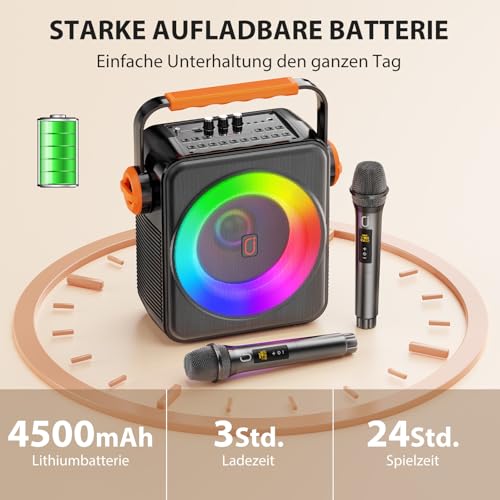 JYX Karaoke with 2 Microphones, Portable Bluetooth 5.3 Karaoke Speaker with 2 Wireless Microphones for Adults, PA System with Echo Adjustment, Supports TWS/TF Card/USB/AUX/Live