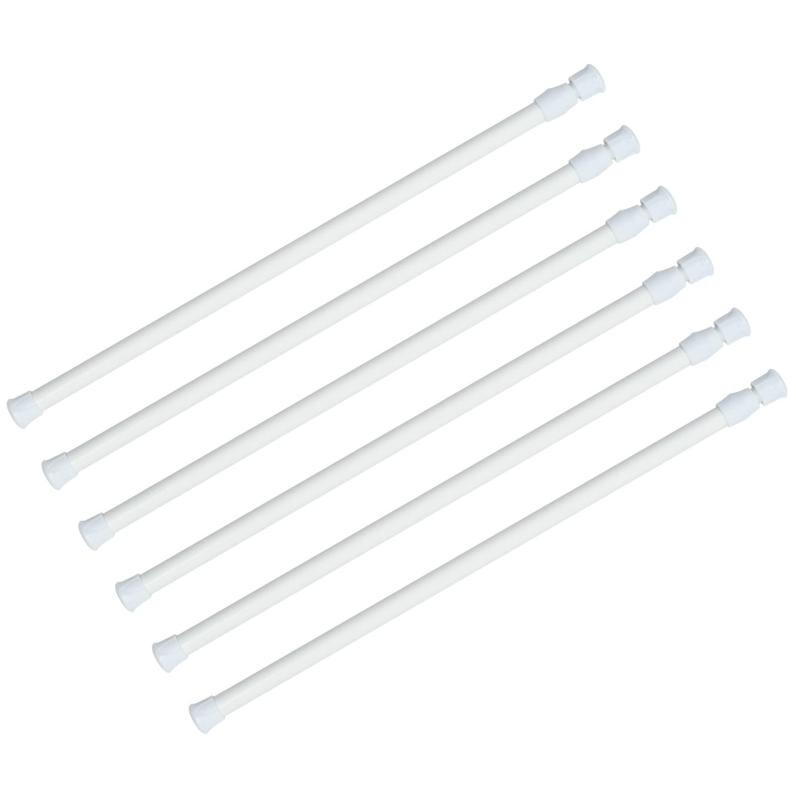 KXLife 6 Pack Spring Tension Rods for Windows 16 to 28 Inch, Expandable Adjustable Small Curtain Tension Rods No Drill for Kitchen, RV, Cupboard, Refrigerator(White)