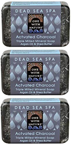 One With Nature Activated Charcoal Dead Sea Spa Bar Soap (Pack of 3) With Palm Oil, Dead Sea Salt, Vegetable Glycerin, Activated Charcoal, Shea Butter, Argan Oil and Vitamin E, 7 oz. Each