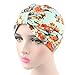 Ever Fairy Womens Floral Print Cotton Turban Chemo Sleep Cap,Turban Hat Cap Hair Wrap (3 Colors(Print Blue+Pink+Beige))