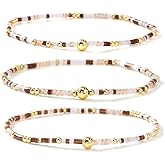 Bohxantium Colorful Gold Beaded Bracelets for Women Boho Tiny Gold Plated Ball Stretch Stackable Small Seed Beads Bracelet Stack Trendy Jewelry Set Dainty Vacation Friendship Christmas Gifts for Women