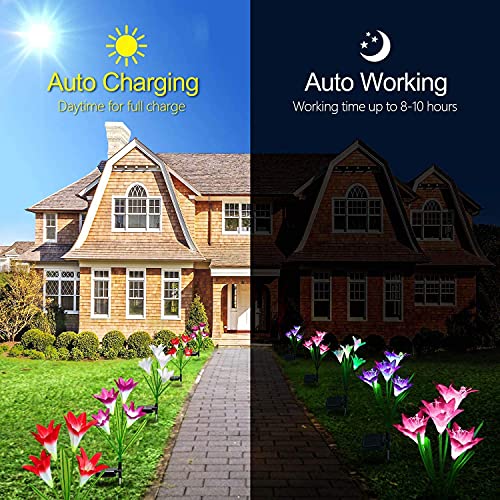 SOLARBABY Solar Garden Lights,4 Pack Solar Lights Outdoor Multicolor Changing Led Solar Flower with Bigger Lily,Solar Powered Lights for Yard Patio Pathway Balcony Outside Decoration