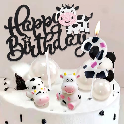 Birthday Decoration 1 Year with Cow Theme Happy Birthday Cake Decoration and Candles Birthday, Decoration Birthday 1 Year for Children Girls