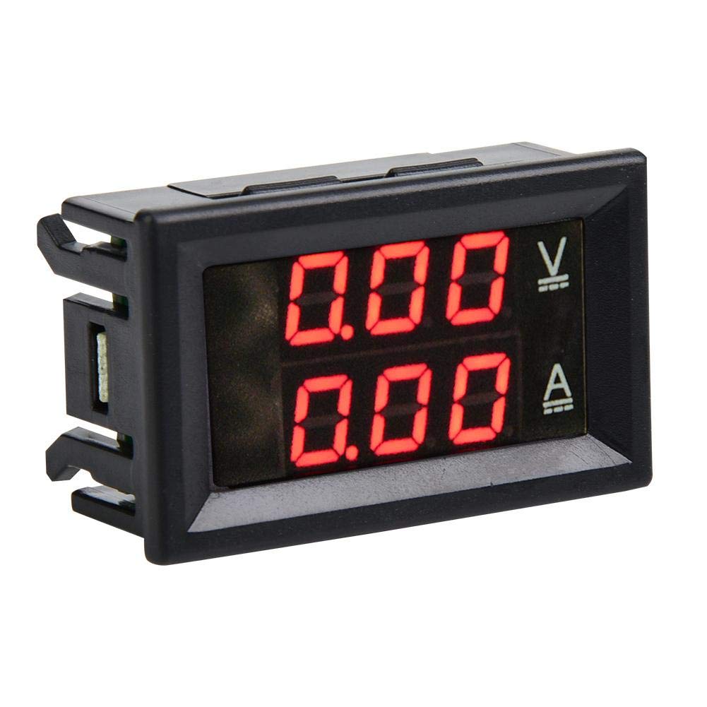 3 Digit DC 0-100V 50A/100A Voltmeter Ammeter Gauge Dual LED Digital Voltage Current Panel Meter Volt Tester Meter Amp Detector(Red & Red-10A)