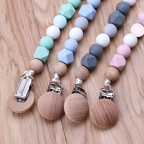 Forgun Owl Silicone Teething Pacifier Clips with Safe Wooden Beads Pacifier Chain Holder for Nipples Baby Chew Toys