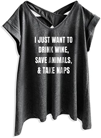 TeeMixed Women Flowy Flare T-Shirts I Just Want To Drink Wine Save Animal Take Nap