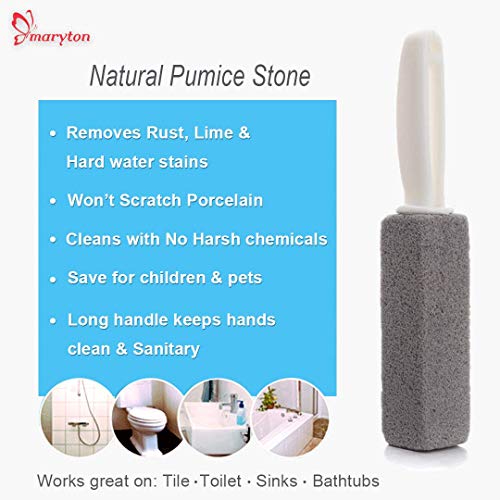 MARYTON Toilet Bowl Pumice Cleaning Stone with Handle - Stains and Hard Water Ring Remover Pack of 2 (Gray)