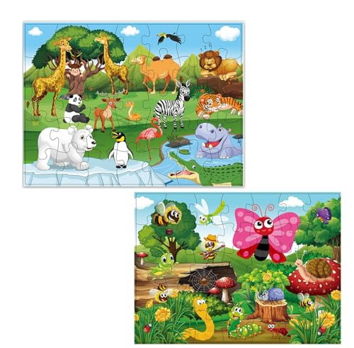 Jumbo Floor Puzzle for Kids Set of 2, Large Jigsaw Puzzles 35 Piece for Kids Ages 3-5,Preschool Learning & Education Toys, Gifts for 4-8 Year Old Boys and Girls (Grassland Animal)