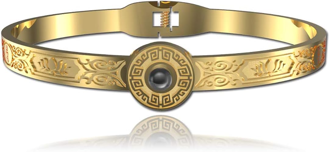 Amazon 316ステンレス 鋼 腕輪 蓮華生大士真言 投影石 リング 楕円形 仏教 経文 プレーン ブレスレット バングル 厄除け 浄化 開運 守護 誕生日 プレゼント ギフト 人気 流行 手首 アクセサリー メンズ レディース ゴールド バングル 通販