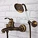 Wall Mount Tub Filler with Hand Shower Combo Set Antique Brass Finish Ceramic Valve Single Handle Three Holes