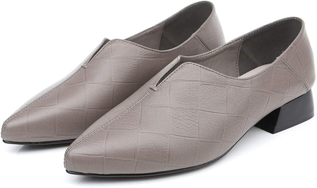 JOYBI Women Chunky Low Heel Work Shoes Slip On Comfortable Embossing