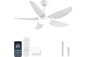 JSAITEE Ceiling Fan with Lights, 43 Inch White Ceiling Fan with Lights and Remote/APP Control,3 Color Dimmable, DC Reversible Motor, 6 Speeds, Noiseless, Indoor/Outdoor Use, White