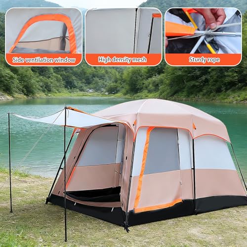 Abaodam Casa de Campaña Familiar para 5-8 Personas, Tienda de Camping Impermeable 210D Reforzada con Vestíbulo y Toldo, Carpa Resistente con Alfombra, Ideal para Playa, Montaña y Jardín