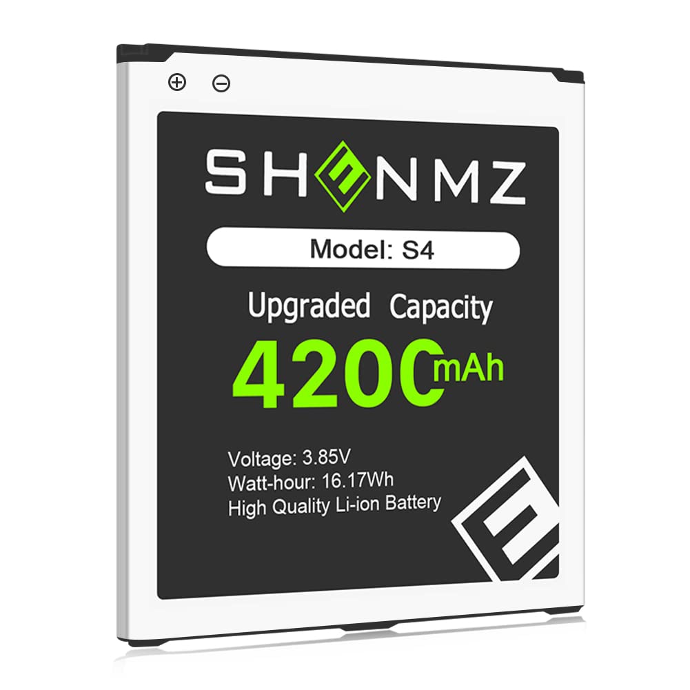 SHENMZ Galaxy S4 Battery,Upgraded 4200mAh Li-ion Replacement Battery for Samsung Galaxy S4 EB-B600BE,AT&T I337,Verizon I545,Sprint L720,T-Mobile M919,R970,I9500,I9505,LTE I9506