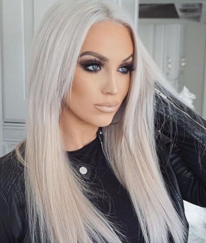 Heat Resistant Fiber Hair Synthetic Grey Lace Front Wigs Silver Grey Wig Heat Resistant Fiber Long Straight Grey Wigs Middle Part Wigs