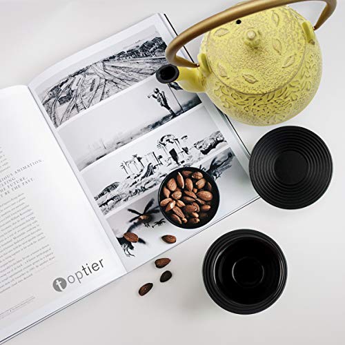 Tea Kettle, TOPTIER Japanese Cast Iron Teapot with Stainless Steel Infuser, Cast Iron Tea Kettle Stovetop Safe, Leaf Design Teapot Coated with Enameled Interior for 32 Ounce (950 ml), Yellow