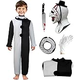 shyhand Kids Clown Costume Scary Killer Costume Mask Horror Terrified Halloween Cosplay Costume for Boys Girls 4-14 Years
