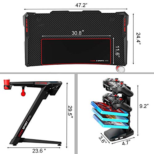 VIT 47 Inch Ergonomic Gaming Desk with RGB Led Lights, Z Shaped Office