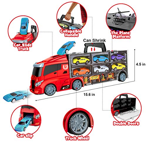 LOYO Toy Cars - Transport Car Carrier Truck 11 Die Cast Mini Race Cars Play Vehicles Toys Set Birthday Gift for Boys, Kids, Toddlers