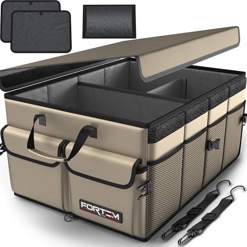FORTEM Kofferraum Organizer Auto -Zusammenklappbarer Auto Organizer Kofferraum Mit Fächern- Kofferraumtasche Klett mit Rutschfestem Boden -Verstellbar