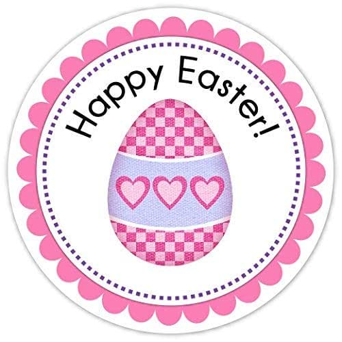 36 Happy Easter Stickers, Pink Easter Egg 2.5 in Handmade