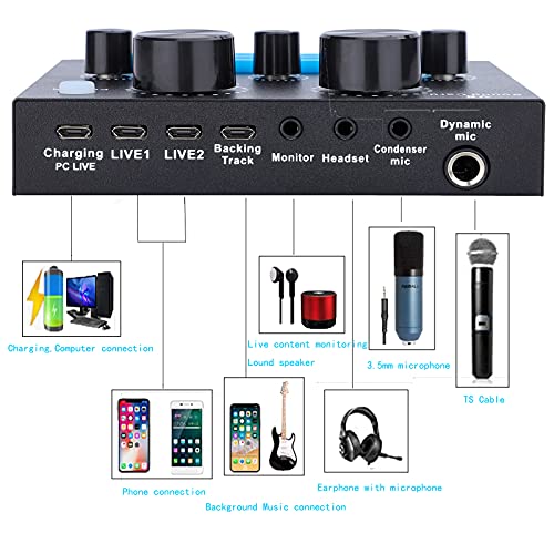 V8 Sound Card Voice Changer, REMALL Bluetooth Sound Mixer Board for