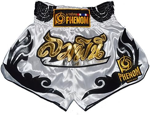Phenom Kids Muay Thai Shorts 021 White/Black Satin