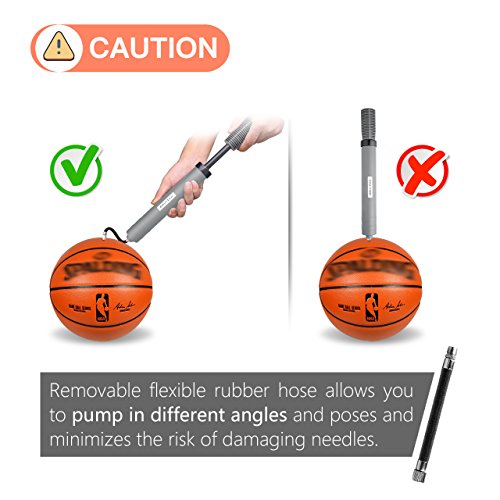 DIMPLES EXCEL 12'' Dual Action Ball Pump for Soccer Basketball Football Volleyball Water Polo ball, Needles and Nozzles Included (Gray) - Thumbnail 3