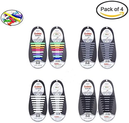 4 Pack Lazy No Tie Shoelaces Adults Sports Fan Elastic Silicone Waterproof Shoe Laces Fit for Rubber Flat Running,Casual ,Board ,Laces for Sneakers Shoe and Boots By SPNRO