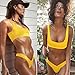 FLEAP Women's 2 Pieces Push Up Padded Swimsuit Revealing Thong Bikinis V Bottom Style Brazilian Bottom Bra Sets Yellow Small