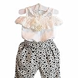 FEITONG Kids Girls' Clothing Set Plaid Strapless Sling Lace Shirt Top + Pant