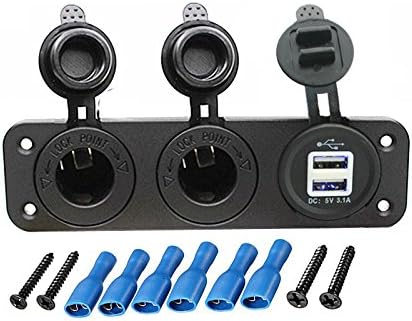 Carviya Car Motorcycle 12V-24V Dual Hole Cigarette Lighter Power Supply Adapter Dual USB Charger Socket Panel Plate Mount Outlet