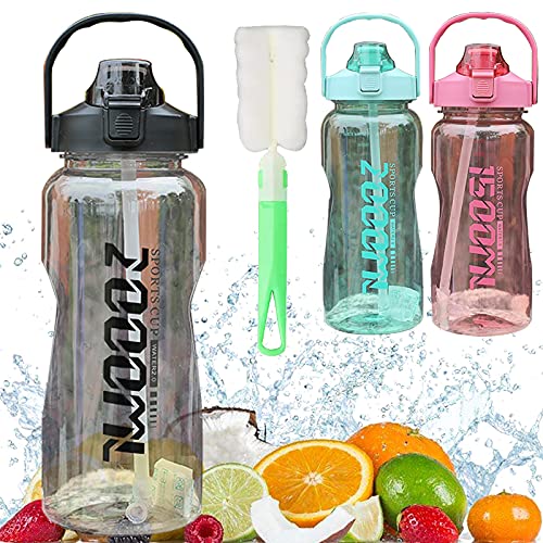 quancifang 1.5L Water Bottle with Straw and Bottle Brush BPA Free Sports Bottle Leakproof Bike Bottle for Gym Camping Fitness Outdoor Cycling School Grey 1.5L