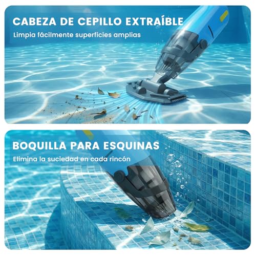Pool Vacuum Cleaner with Battery, Cordless Pool Cleaner with 90 Minutes Runtime, Pool Vacuum, 4088L/h, Strong Suction, Fast Dirt Removal