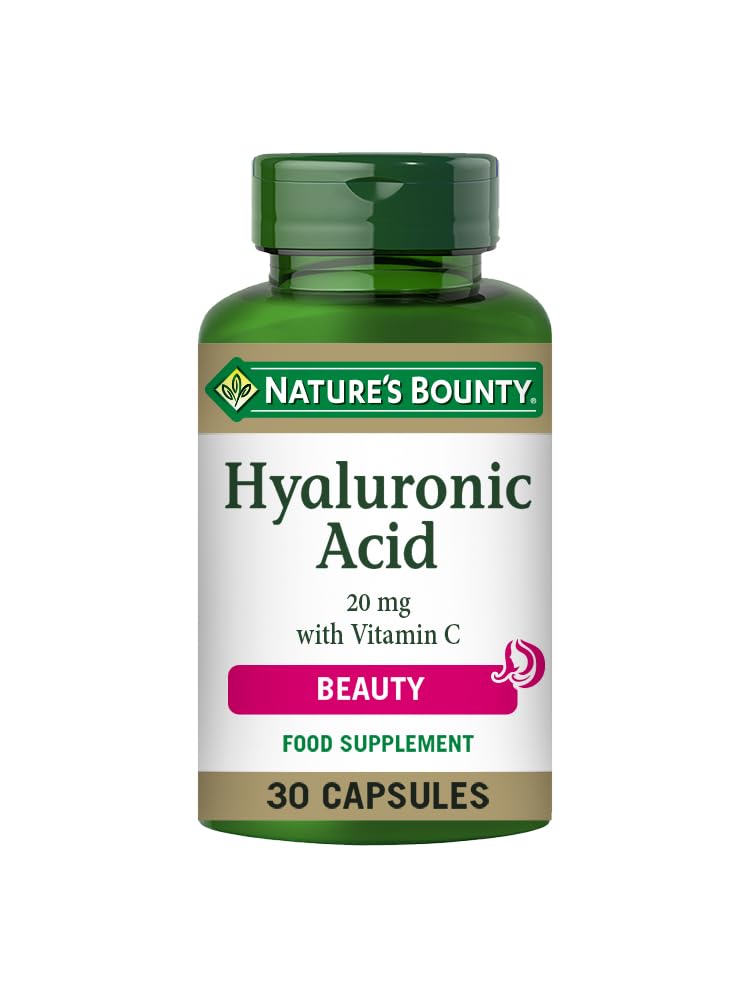 Nature's Bounty Hyaluronic Acid 20 mg with Vitamin C Capsules - Pack of 30 Capsules - Supports Collagen Formation and Skin Structure - Antioxidant Support Against Free Radicals (Pack of 1)