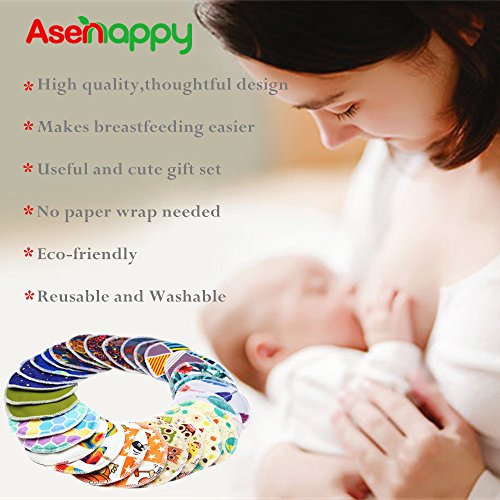 Asenappy reusable bamboo nursing pads 12 pcs+1 bag - for Breastfeeding or Pregnant Moms Washable & Reusable Nursing Pads (Ramdom color)