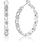 PABBEU S925 Sterling Silver Hoop Earrings for Women Cubic Zirconia Hypoallergenic Lightweight Dainty Heart Large Silver Hoop Earrings for Women 30/40mm
