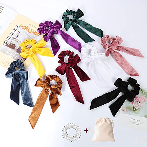 9 PCS Hair Scrunchies Bow Velvet Elastics Hair Ties Scrunchy Hair Bands Vintage Aceessories Ponytail Holder for Women Girls