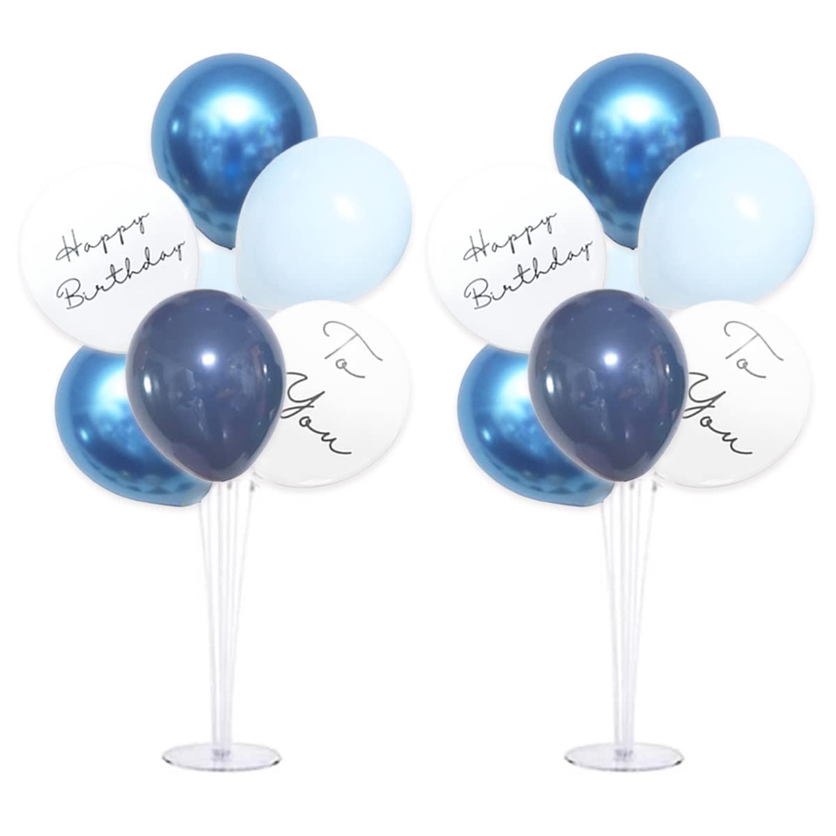 La Kissa バルーンスタンド 風船セット バースデー 誕生日 飾り 床用 バルーン ホルダー 男の子 女の子 くすみ メタル MIX 2セット (２台＋風船（誕生日）, ブルーMIX)商品画像