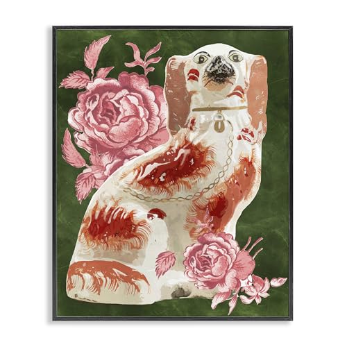 Classic Antique Dog Floral Victorian, 16 x 20 Inch Framed Giclée Print