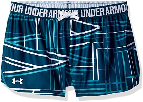 Under Armour Girls Play Up Printed Shorts, Tourmaline Teal/White, Youth Small