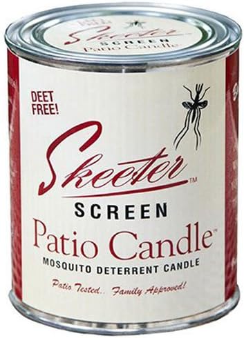 Skeeter Screen 90400 Patio Candle – 80 Hour Burn Time – Clean-Burning Essential Oil Formula – Lead-Free Wick – 15 oz Decorative Tin – Fresh Outdoor Scent for Patios, Decks, Balconies & More