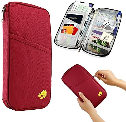 Travel document organizer &amp; Travel wallet &amp; Passport holder (Wine Red)