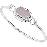 LUSTRE AND LIGHT 15.5x8mm Natural Raw Rose Quartz Twister Bangle Bracelet in Sterling Silver for Women, January Birthstone Jewelry Gifts for Her Birthday, Anniversary, Christmas, Graduation, Bezel-Set