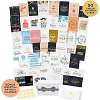 Dessie 50 Unique Birthday Cards Assortment with Generic Birthday Greetings Inside. Suitable For Men, Women and Kids At Home Or At Work. Send As Is Or Personalize. Includes Envelopes and Gold Stickers